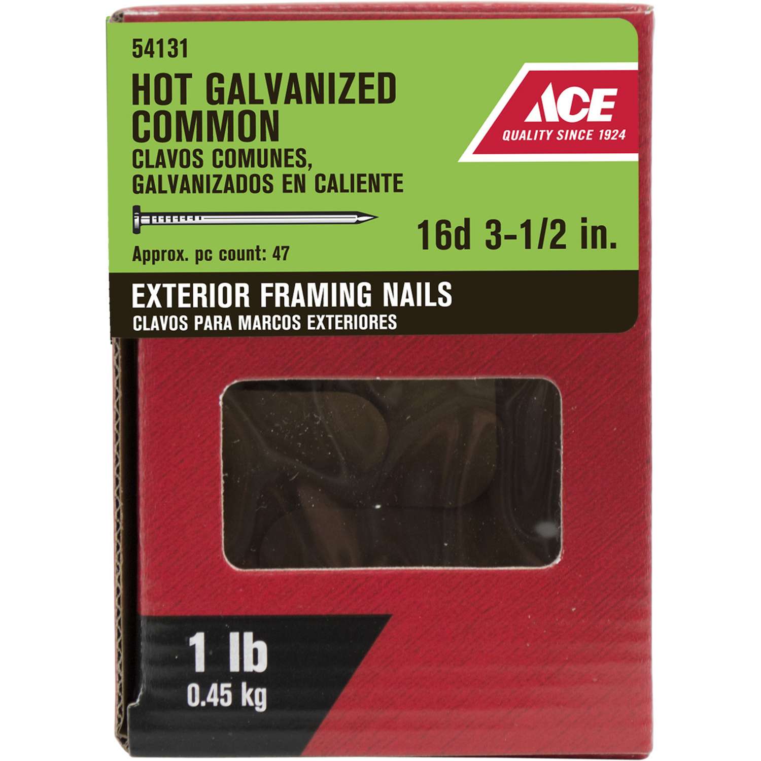 Ace 16D 3-1/2 in. Common Hot-Dipped Galvanized Steel Nail Flat Head 1 lb -  Ace Hardware