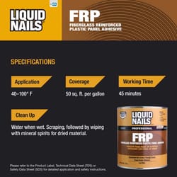 Liquid Nails FRP Fiberglass Reinforced Plastic Panel High Strength Acrylic Latex Adhesive 1 gal