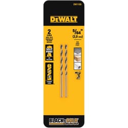 DeWalt Black & Gold 5/64 in. X 2.25 in. L High Speed Steel Twist Drill Bit Straight Shank 2 pc