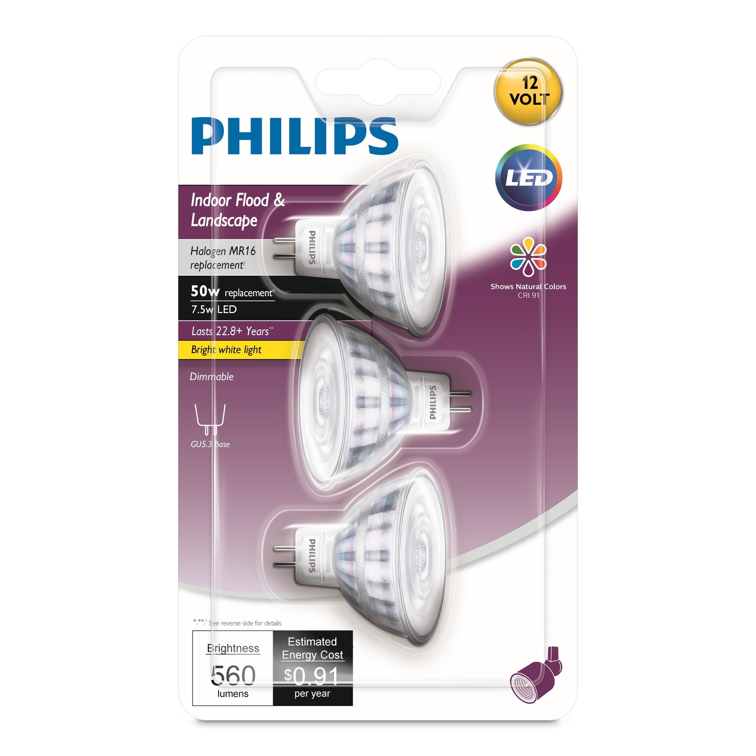 Philips MR16 GU5.3 LED Bulb Bright White 50 Watt Equivalence 3 pk - Ace ...