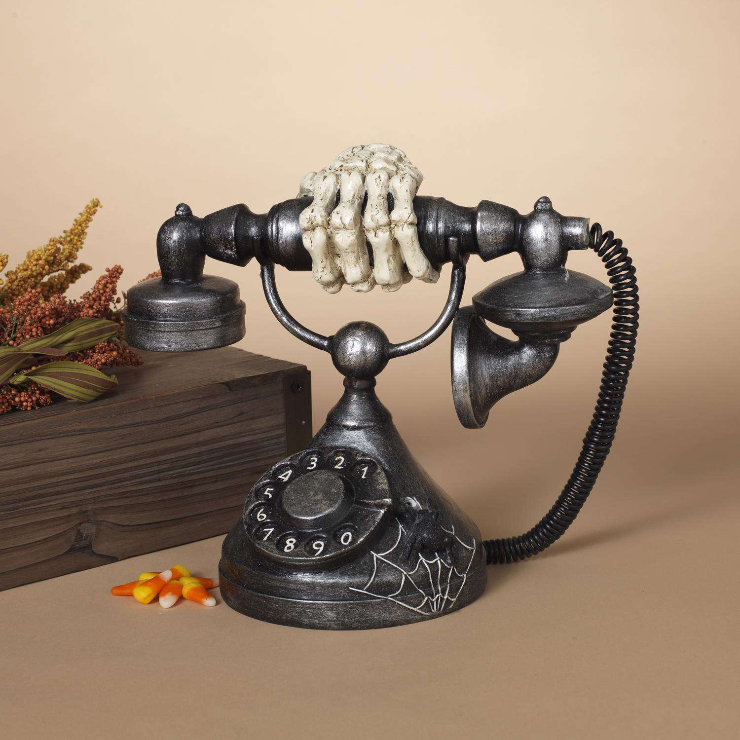 Gerson Halloween Antique Telephone with Skeleton Hand Resin 1 pc Ace