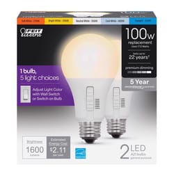 Feit LED A21 E26 (Medium) LED Bulb Tunable White/Color Changing 100 Watt Equivalence 2 pk