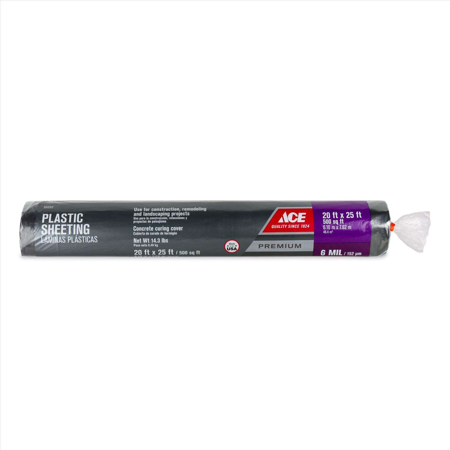 Ace Plastic Sheeting 6 mil X 20 ft. W X 25 ft. L Polyethylene Black Ace Hardware