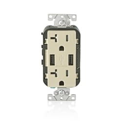 Leviton Decora 20 amps 125 V Type A Ivory Outlet and USB Charger 5-20R 1 pk