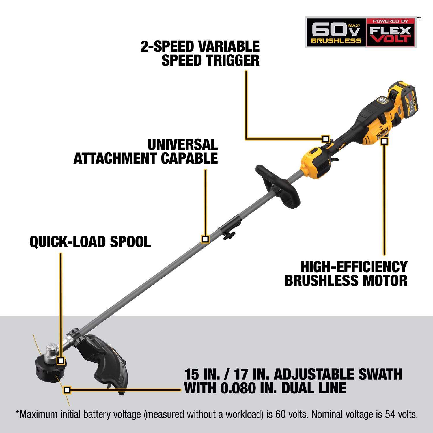 DeWalt 60V MAX 17 in. 60 V Battery String Trimmer Kit Battery Charger Mfr DCST972X1 Ace Hardware