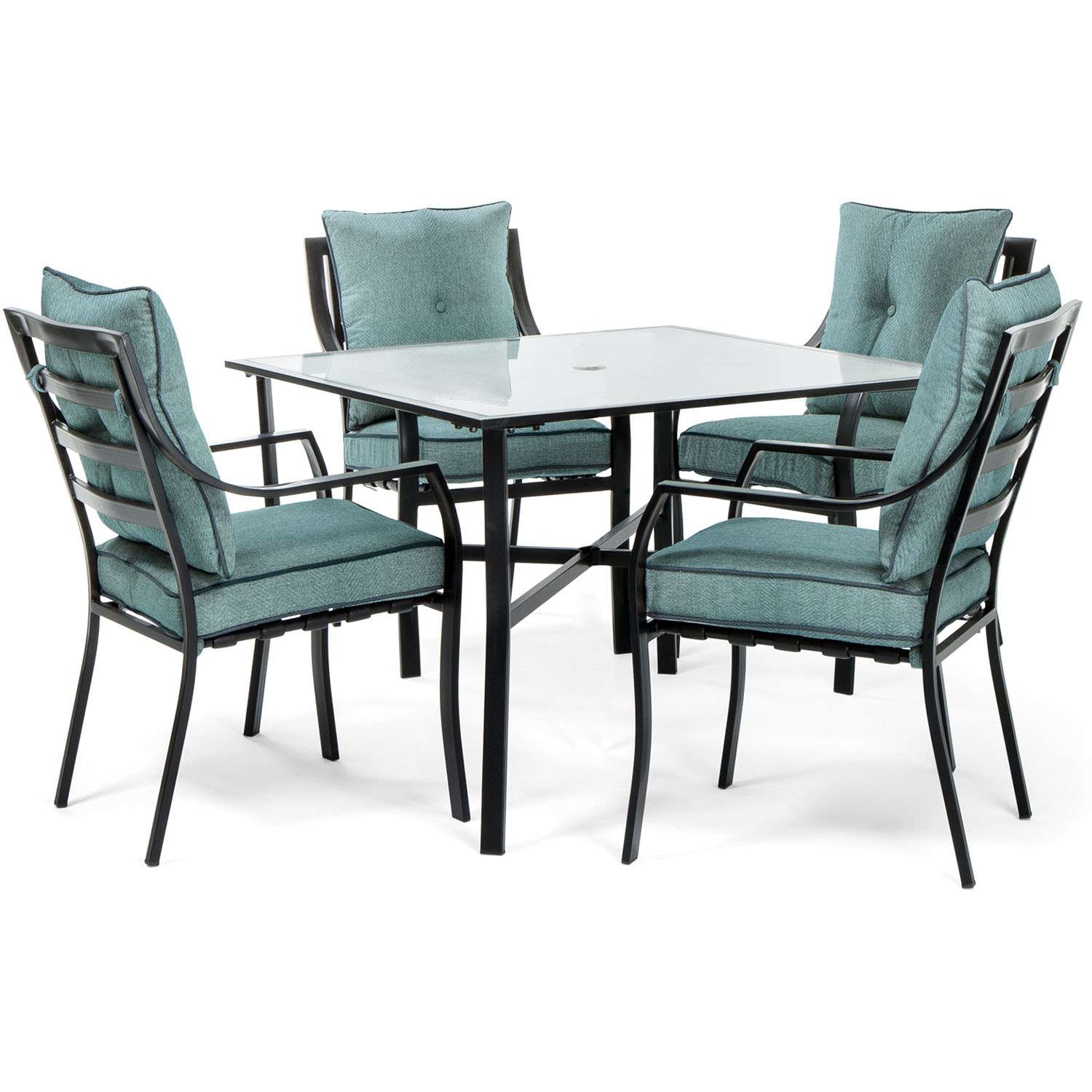 Hanover Lavallette 5 pc Black Steel Transitional Dining Set Ocean Blue