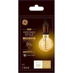 GE G25 E26 (Medium) Filament LED Bulb Amber Warm White 60 Watt Equivalence 1 pk