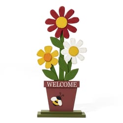 Glitzhome Multicolored Wood/MDF 30 in. H Trio Flowers Welcome Porch Sign