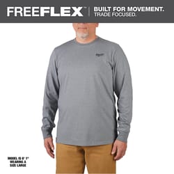 Milwaukee XXL Long Sleeve Men's Crew Neck Gray Hybrid Work Tee Shirt