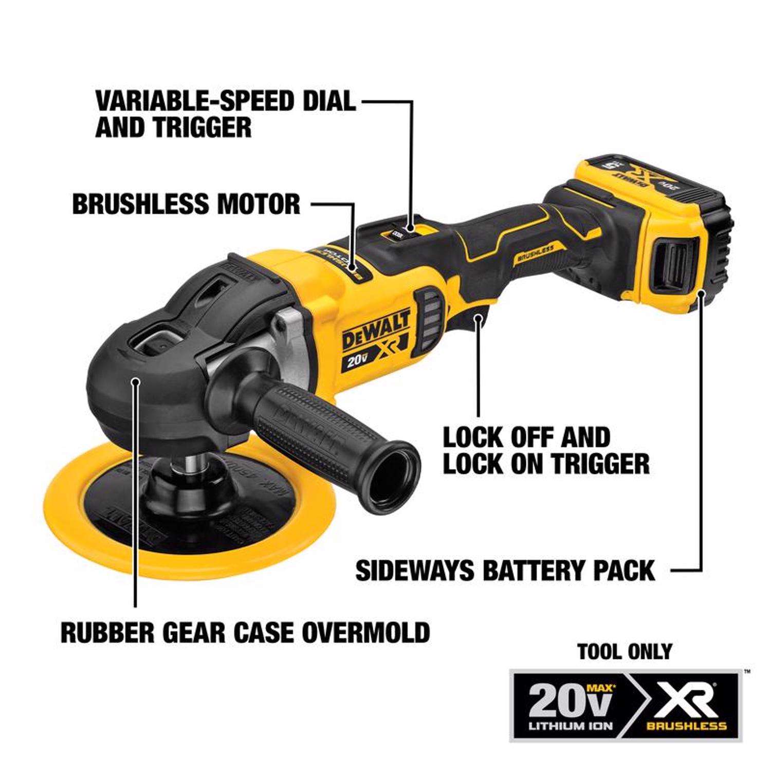 Cordless Buffer Polisher Compatible with DEWALT 20V Max Battery,  5000-10000RPM Variable Speed Brushless Motor Car Buffer, Lightweight,  Rotary Polisher