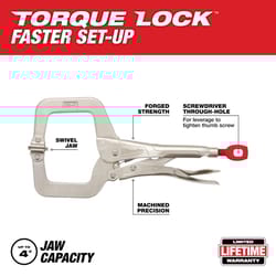 Milwaukee Torque Lock 3-1/2 in. X 4.00 in. D Locking C-Clamp with Swivel Pads 500 lb 1 pc
