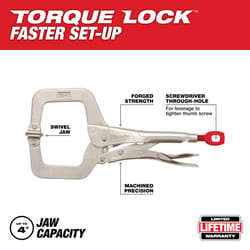 Milwaukee Torque Lock 3-1/2 in. X 4.00 in. D Locking C-Clamp with Swivel Pads 500 lb 1 pc