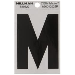 Hillman 3 in. Reflective Black Vinyl Self-Adhesive Letter M 1 pc