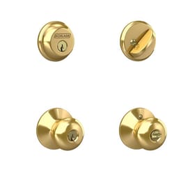 Schlage Plymouth Bright Brass Knob and Single Cylinder Deadbolt 1-3/4 in.