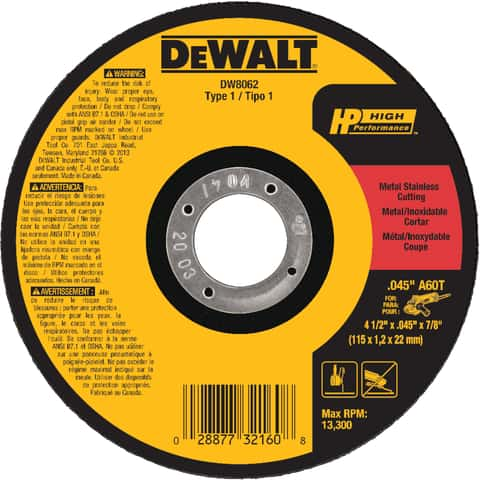 DeWalt 4 1 2 in. D X 7 8 in. Aluminum Oxide Metal Cut Off Wheel 1