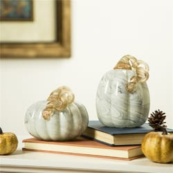 Glitzhome Glass Gray Pumpkin Tabletop Decor