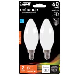 Feit Enhance Blunt Tip E12 (Candelabra) Filament LED Bulb Soft White 60 Watt Equivalence 2 pk