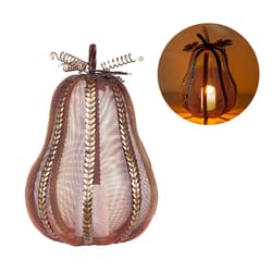 Alpine Warm White 12 in. LED Pumpkin With Candle Halloween Decor