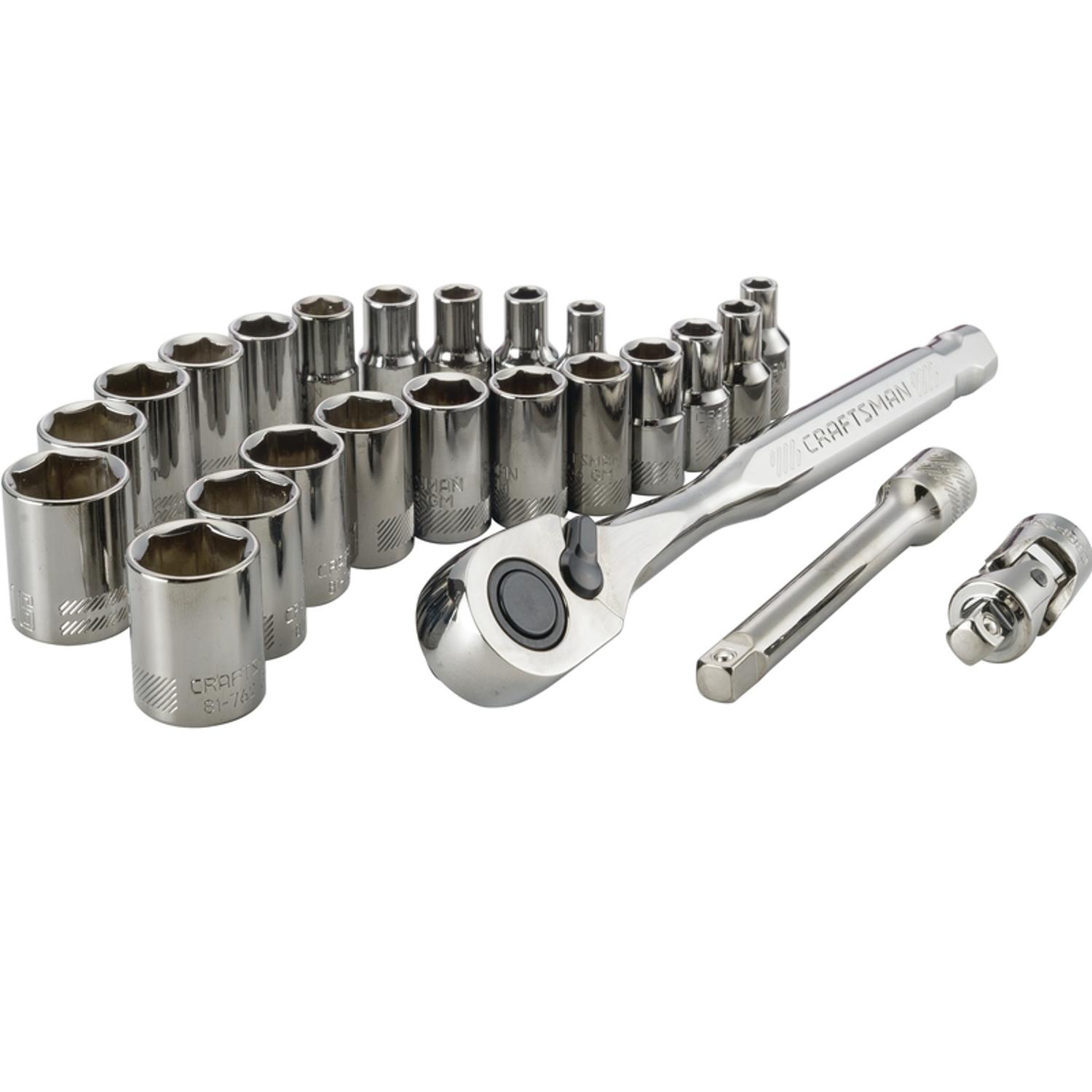 Craftsman 1/4 in. drive Metric and SAE 6 Point Socket and Ratchet Set 24 pc Sansujyuku sansujyuku.com