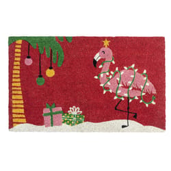 Entryways 17 in. W X 28 in. L Red Christmas Flamingo Coir Door Mat