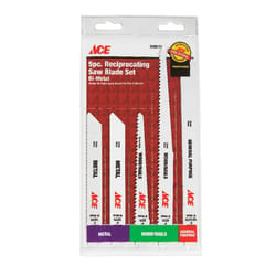 Ace 9 in. Bi-Metal Reciprocating Saw Blade Set Assorted TPI 5 pc