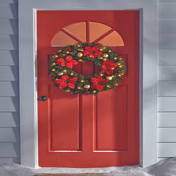 Celebrations Home 30 in. D LED Prelit Clear/Warm White Poinsettia Wreath