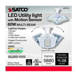 Satco . Wide Surface E26 (Medium) LED Motion Sensor Utility Light Cool White 60 Watt Equivalence 1 p