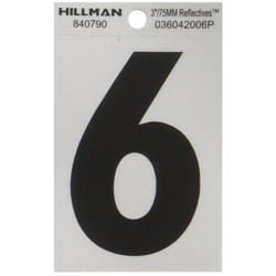 Hillman 3 in. Reflective Black Vinyl Self-Adhesive Number 6 1 pc