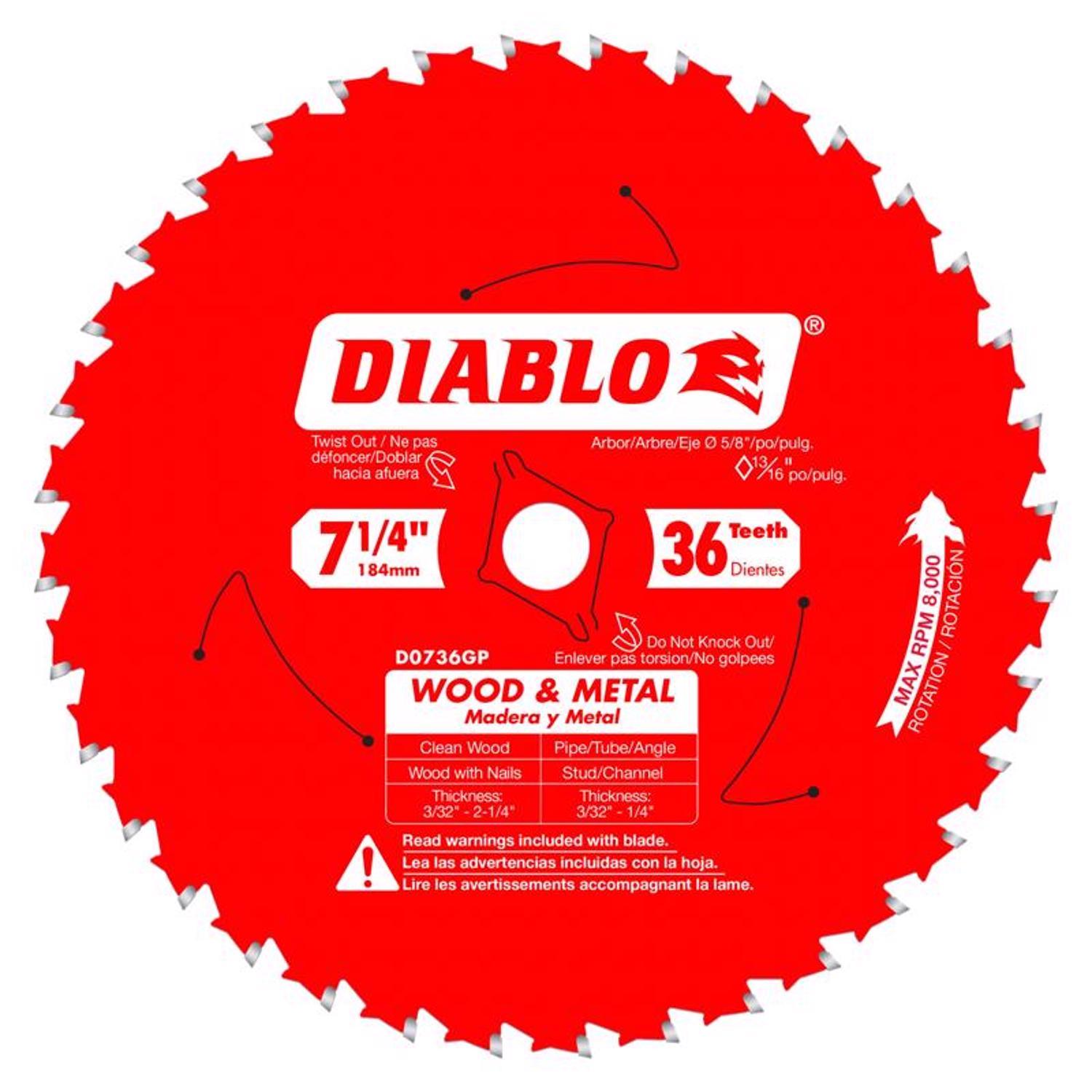 Diablo Wood & Metal 7-1/4 in. D X 5/8 in. TiCo Hi-Density
