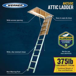 Werner 8 To 10 ft. Ceiling 25 in. x 54 in. Aluminum Attic Ladder Type IAA 375 lb. capacity