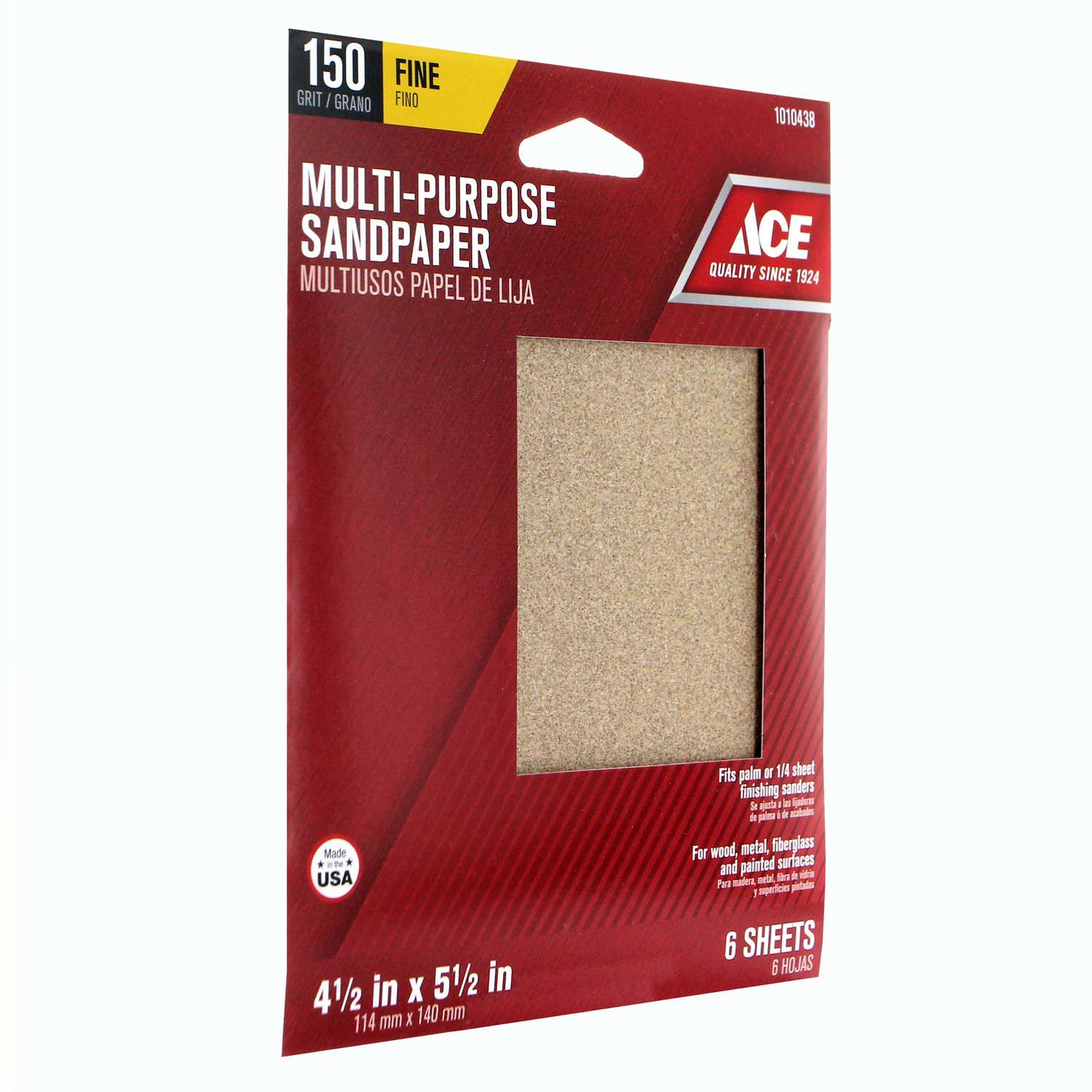 Ace 51/2 in. L X 41/2 in. W 150 Grit Aluminum Oxide 1/4 Sheet