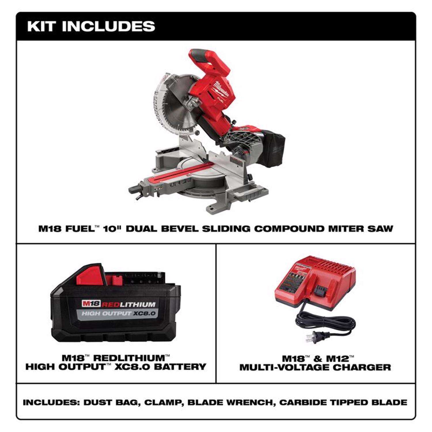 Miter Compound (Battery in. - Cordless Milwaukee M18 & Hardware Saw Sliding Dual-Bevel Ace Kit Ch 10 Brushless FUEL