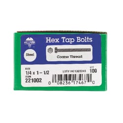 HILLMAN 1/4 in. D X 1-1/2 in. L Zinc Plated Steel Hex Tap Bolt 100 pk