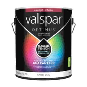 Valspar  Optimus  Eggshell  Basic White  White Base  Acrylic Latex  Paint and Primer  1 gal. 