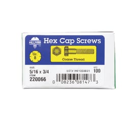 Hillman 5/16 in. D X 3/4 in. L Heat Treated Steel Hex Head Cap Screw 100 pk Hillman 5/16 in. D X 3/4 in. L Heat Treated Steel Hex Head Cap Screw 100 pk
