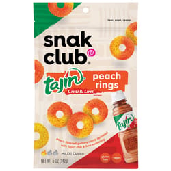 Snak Club Tajin Chili and Lime Peach Rings 5 oz Bagged