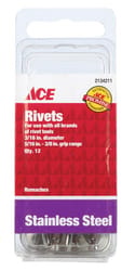 Ace 3/16 in. D X 3/8 in. Stainless Steel Rivets Silver 12 pk