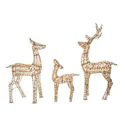 Celebrations LED Warm White Gold Wire Deer Family 53 in. Yard Decor