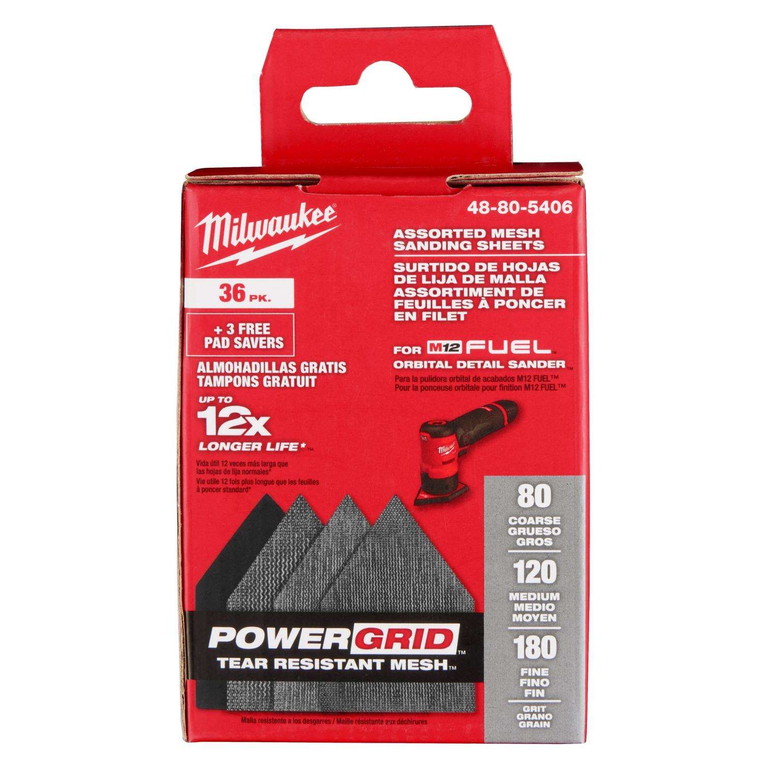 Milwaukee M12 3.75 in. L X 3.625 in. W Aluminum Oxide Assorted Grit