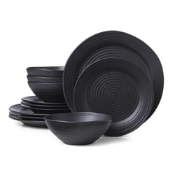 Onieda Entertain 365 Black Stoneware Ridge Dinnerware Set 12 pc
