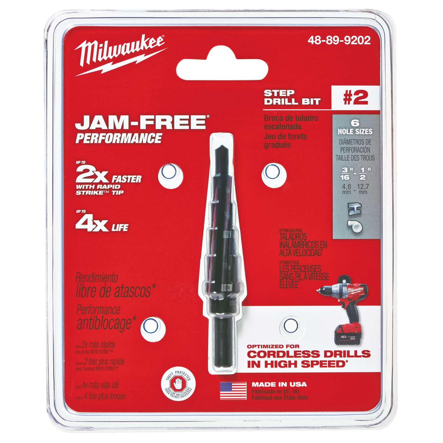 Milwaukee JAMFREE 3/16 to 1/2 in. x 6 in. L Black Oxide Step Drill Bit
