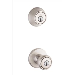 Kwikset Tylo Satin Nickel Entry Knob and Single Cylinder Deadbolt 1-3/4 in.