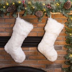 Glitzhome White Plush Christmas Stocking 1.18 in.