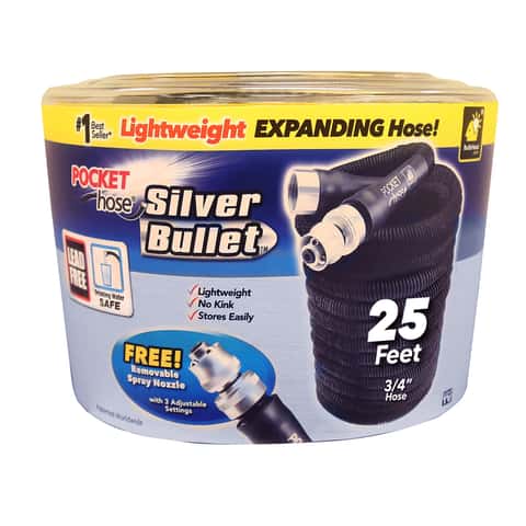 Pocket Hose Silver Bullet 3/4 in. D X 25 ft. L Expandable Lightweight Garden Hose Black Pocket Hose Silver Bullet 3/4 in. D X 25 ft. L Expandable Lightweight Garden Hose Black