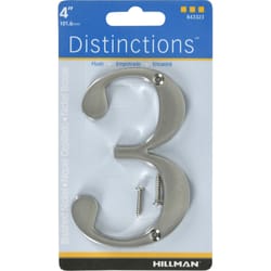 HILLMAN Distinctions 4 in. Silver Zinc Die-Cast Screw-On Number 3 1 pc