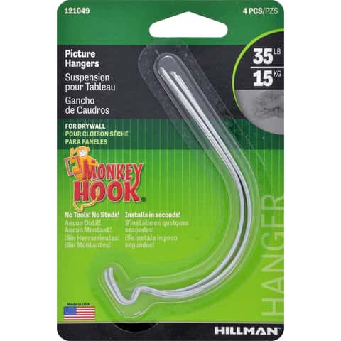 Hillman Monkey Hook Silver Picture Hanger 35 lb 4 pk Hillman Monkey Hook Silver Picture Hanger 35 lb 4 pk