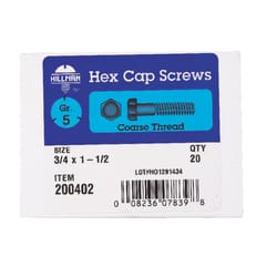 HILLMAN 3/4 in. D X 1-1/2 in. L Heat Treated Zinc Steel Hex Head Cap Screw 20 pk