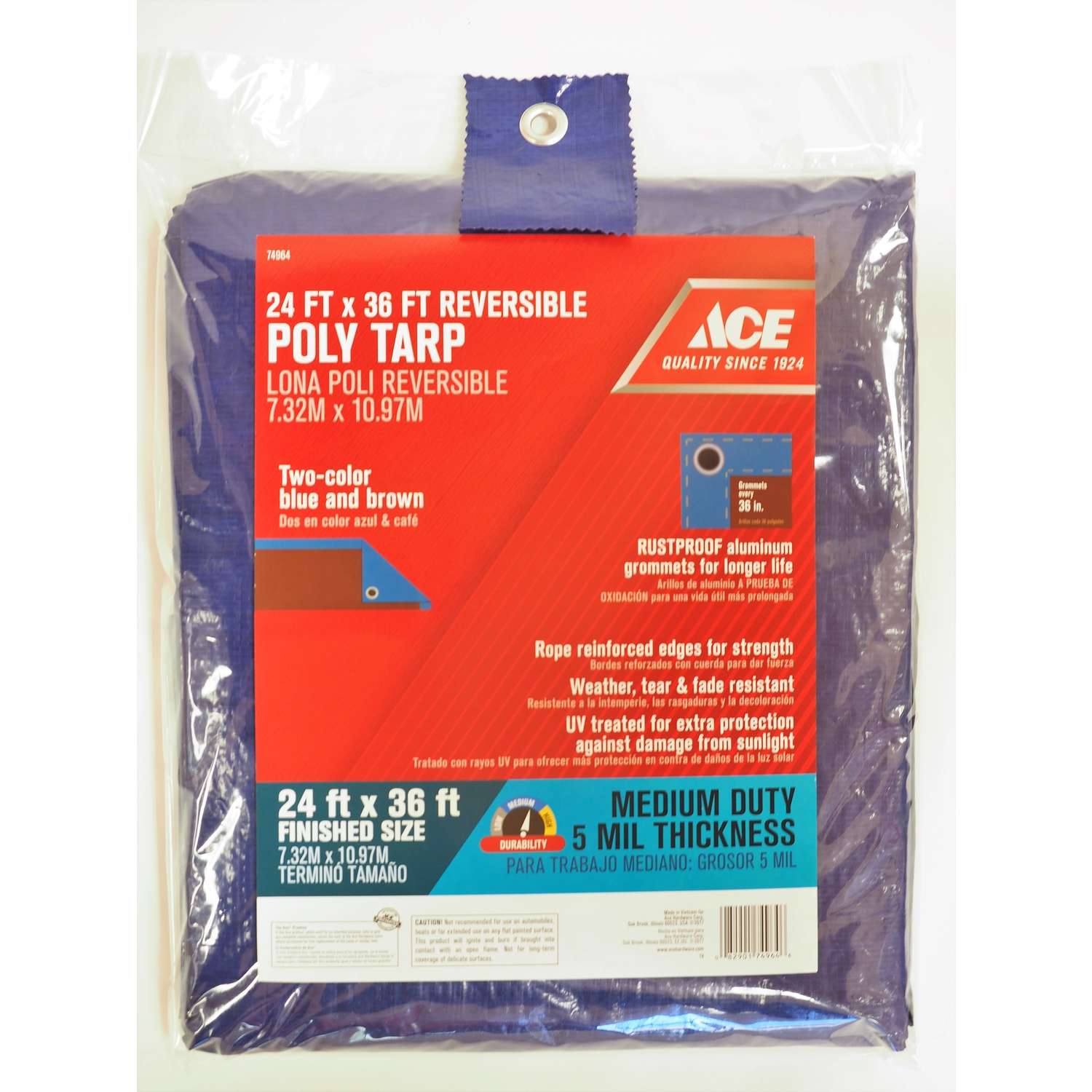 Ace 24 ft. W x 36 ft. L Medium Duty Polyethylene Tarp Blue/Brown Ace
