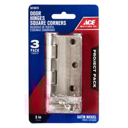 Ace 3 in. L Satin Nickel Residential Door Hinge 3 pk