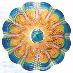 Spinfinity Designs Multi-color Stainless Steel 12 in. Crystal Aqua Sun Large Outdoor Spinner